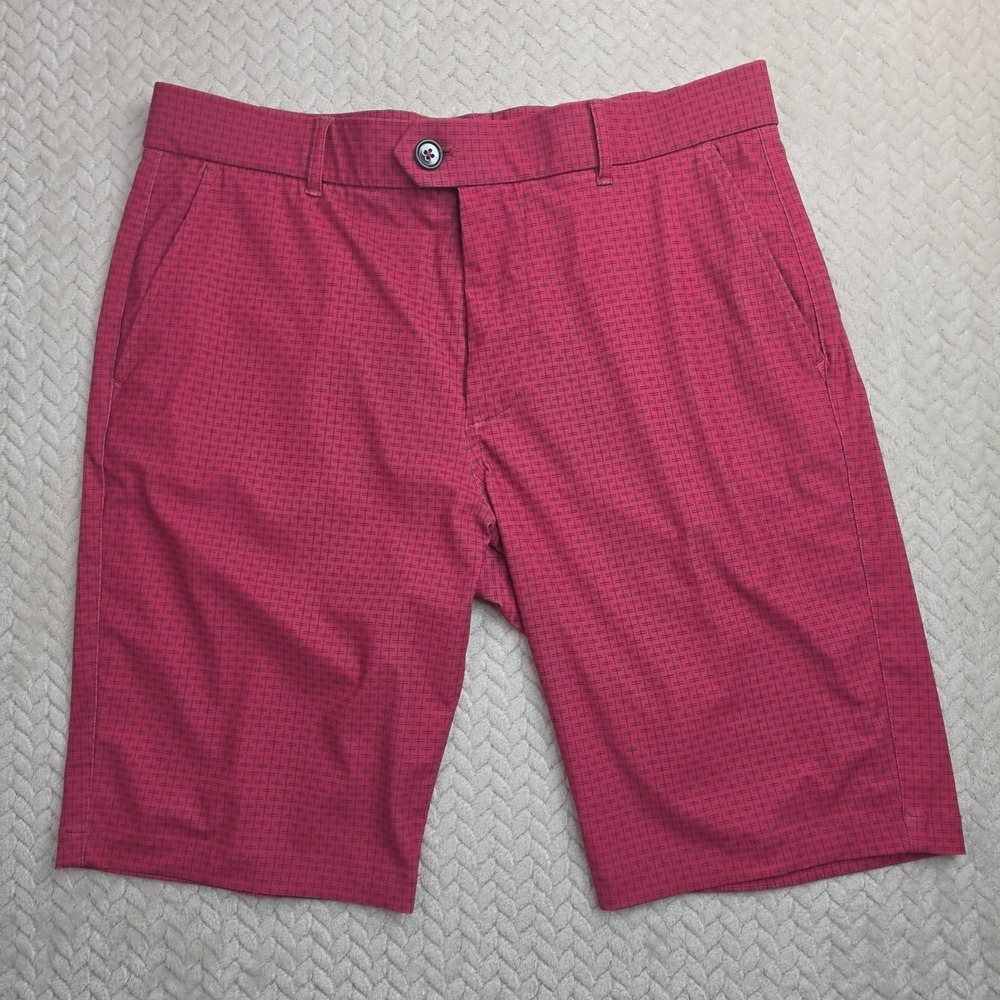 Greyson Mens Red Geometric Print Performance Golf Shorts Size 32